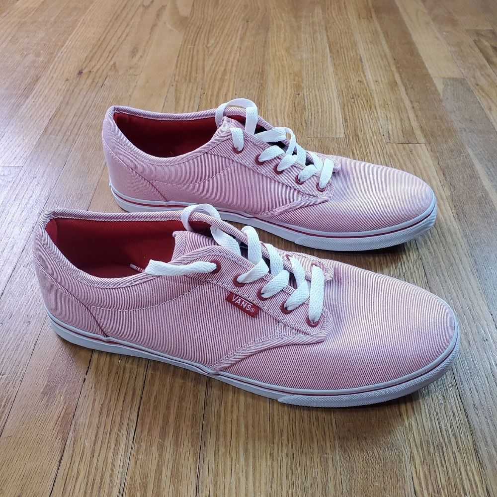 Vans Low Top Sneakers Womens Sz 9 Canvas Red White Pinstripe